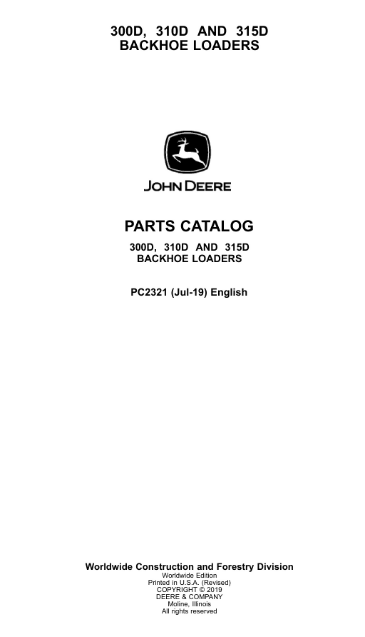 JOHN DEERE 300D 310D 315D BACKHOE LOADER TEST PARTS CATALOG MANUAL- on Lucasgift