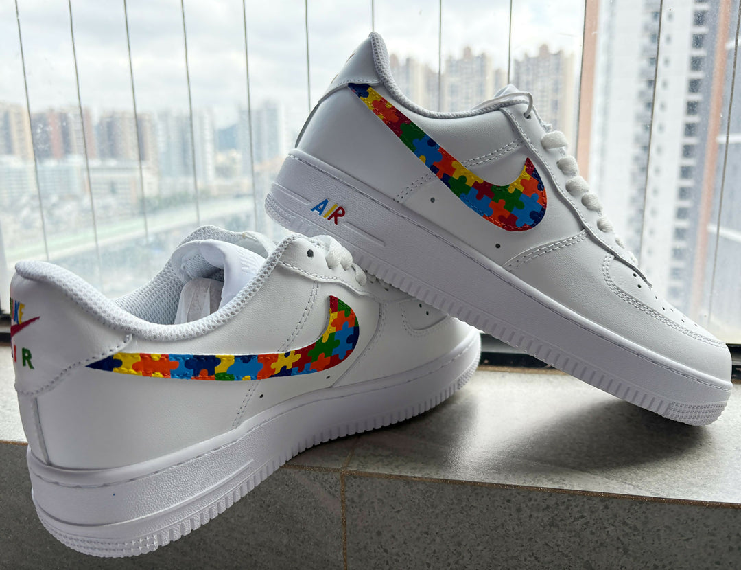 Custom Autism Awareness Air Force 1 – Hand-Painted Puzzle Sneakers