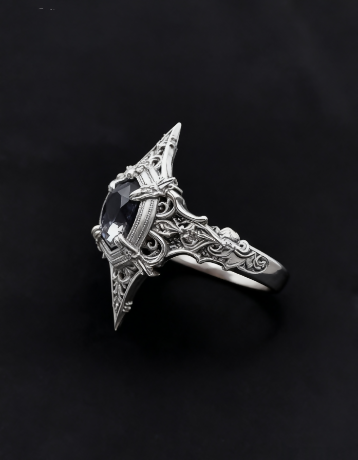 Baroque Gothic Ring, Sterling Silver Intricate Filigree Band, Vintage Statement Heirloom, Handmade Romantic Gift- on Lucasgift
