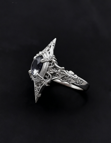 Baroque Gothic Ring, Sterling Silver Intricate Filigree Band, Vintage Statement Heirloom, Handmade Romantic Gift- on Lucasgift