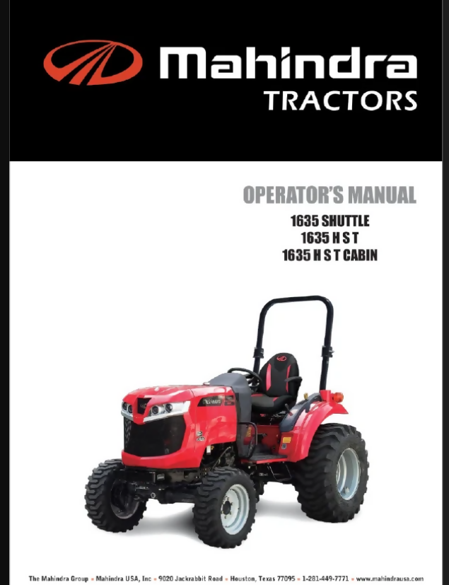 MAHINDRA 1635 HST CABIN TRACTOR OPERATORS MANUAL- on Lucasgift