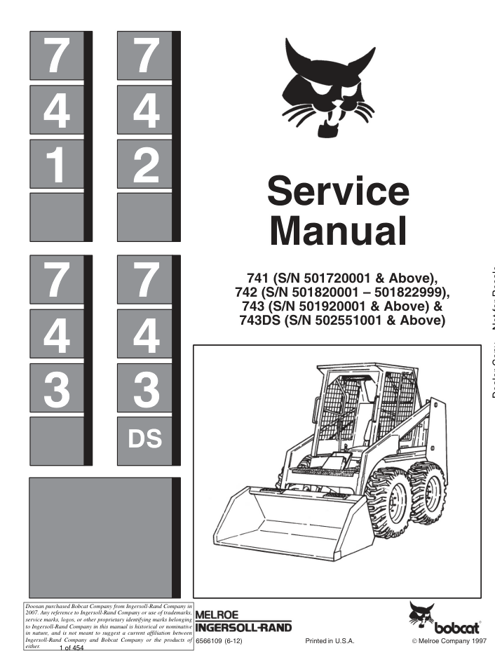 BOBCAT 741 742 743 DS SKID STEER LOADER SERVICE SHOP REPAIR MANUAL- on Lucasgift