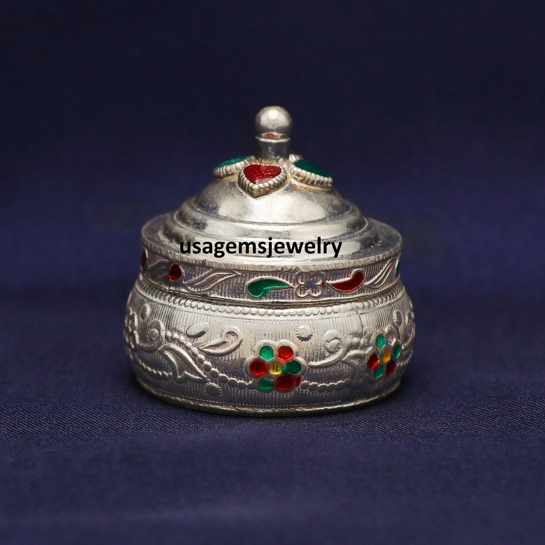925 Sterling Silver Antique Handmade Bride’s Eye Kajal Box | Surma Kumkum Sindur Trinket Box | Weight 25.4 Grams BJ1012- on Lucasgift
