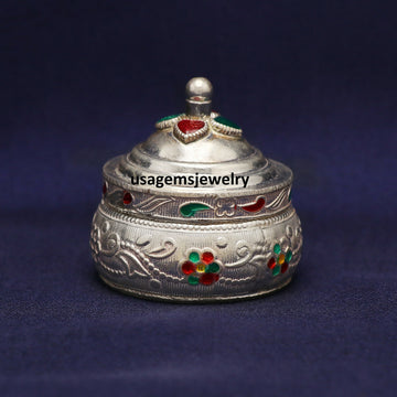 925 Sterling Silver Antique Handmade Bride’s Eye Kajal Box | Surma Kumkum Sindur Trinket Box | Weight 25.4 Grams BJ1012- on Lucasgift