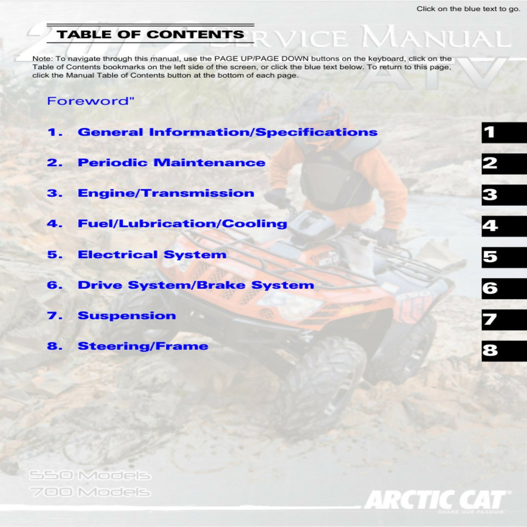 2012 Arctic Cat 450 700 DVX Service Repair Manual