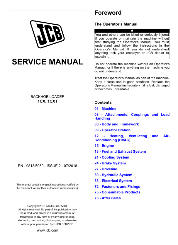 JCB 1CXT BACKHOE LOADER SERVICE REPAIR SHOP MANUAL- on Lucasgift