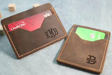Personalized Slim Card Wallet, Christmas Gift, Minimalist Leather Card holder, Monogrammed Wallet, Western Initials- on Lucasgift