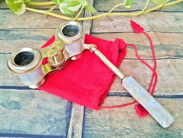 Brass Opera Binocular Telescope with Handle Velvet case Collectible Gift- on Lucasgift