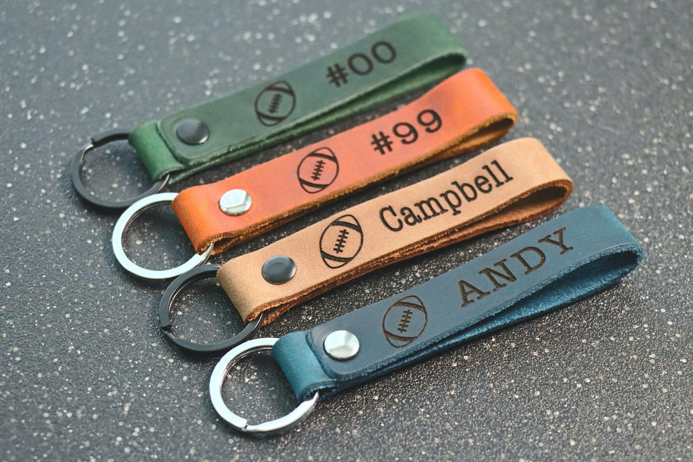SLIM Football Personalized Keychain / Keyring / bag Tag / Name Tag - Leather Keychain- on Lucasgift