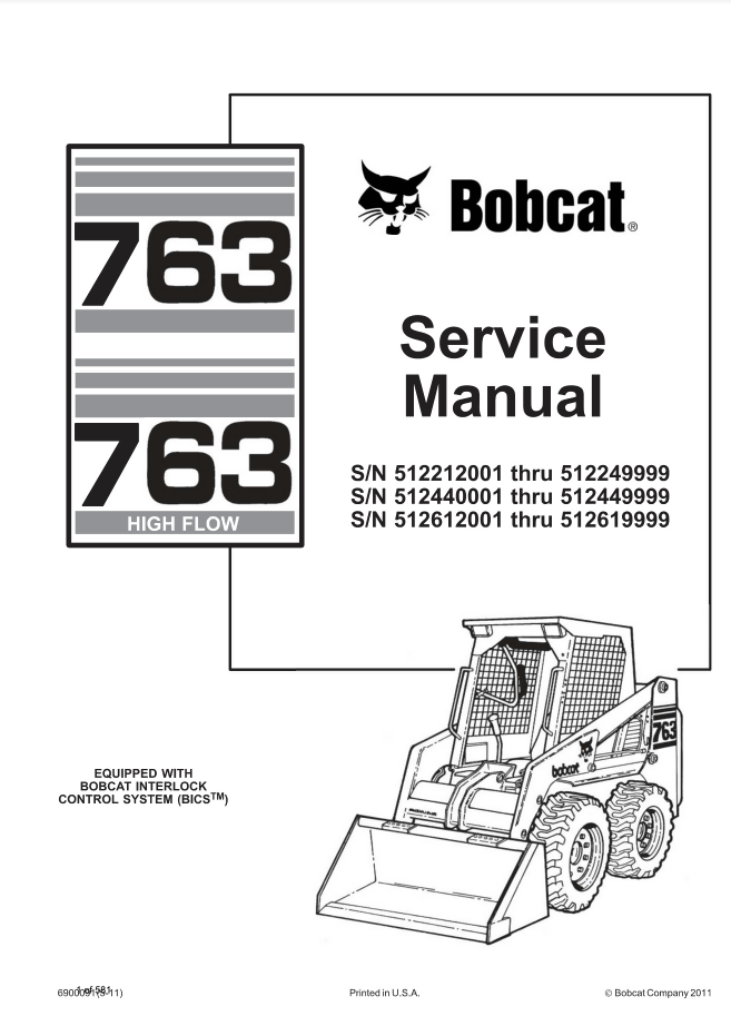 Bobcat 763 Skid Steer Loader Service Manual- on Lucasgift
