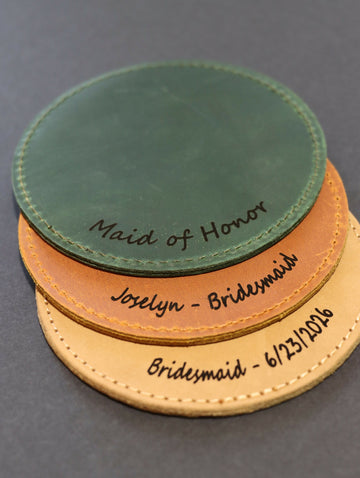 Pack of 8 LEATHER WEDDING COASTERS for Guests, Bridesmaid and Groomsman- on Lucasgift