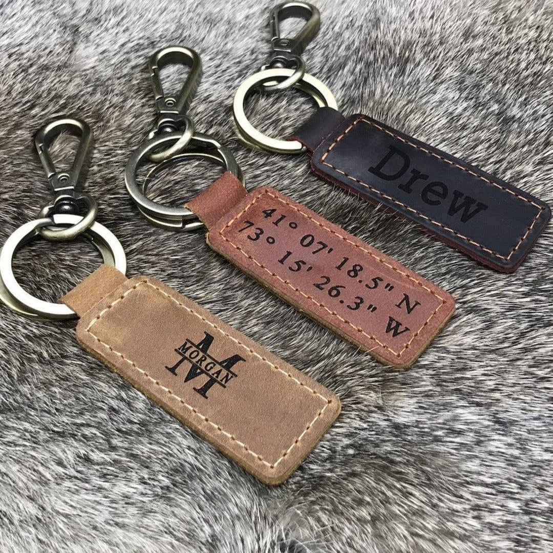 MONOGRAMMED Leather KEYCHAIN, Coordinates Key Chain, Best Gift , Real Leather. Free Shipping US- on Lucasgift