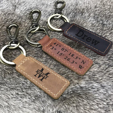 MONOGRAMMED Leather KEYCHAIN, Coordinates Key Chain, Best Gift , Real Leather. Free Shipping US- on Lucasgift