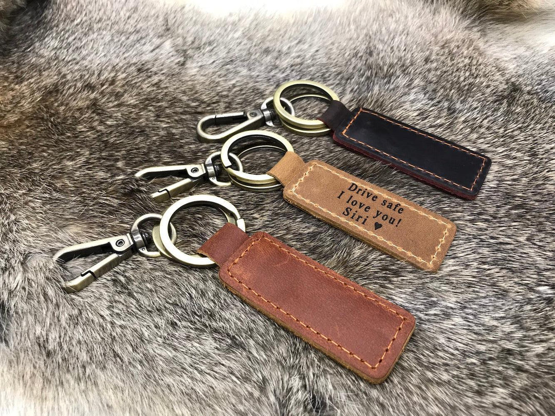 Personalized Leather Keychain - Custom Keychains - Laser Engraved Keychain , Real Leather, Same Day Shipping, Free Shipping US-Lucasgift