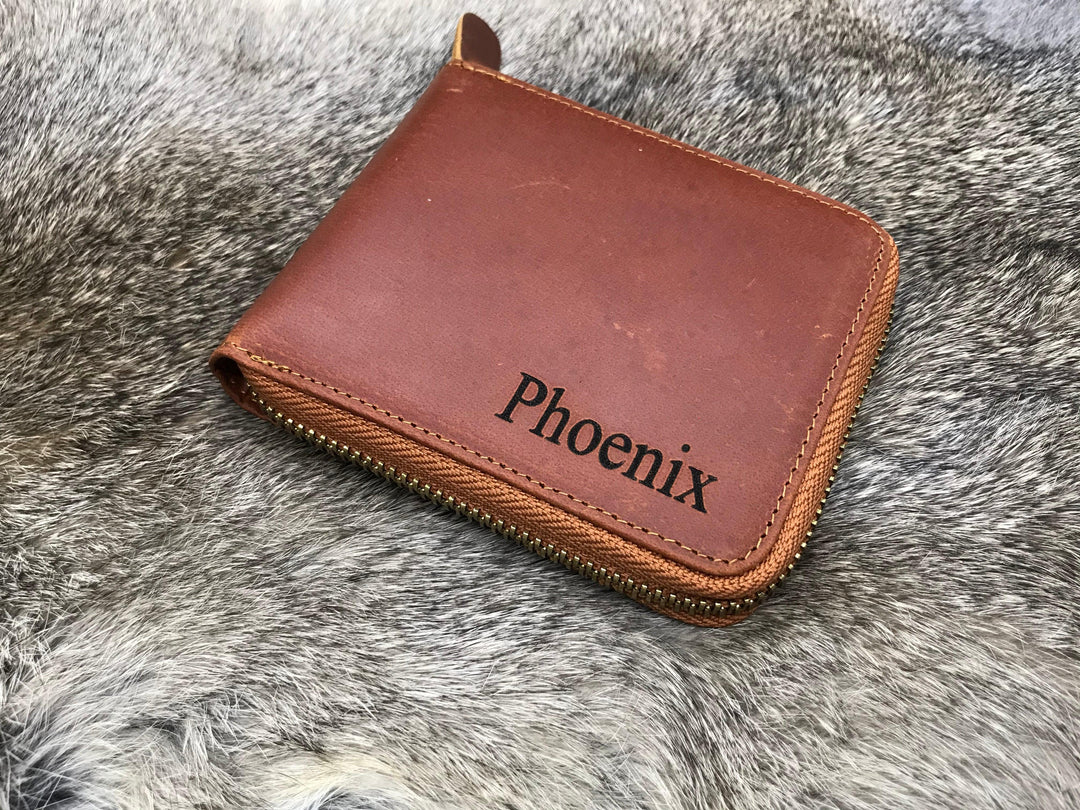 Leather Zipper Wallet for Men , Real Leather, Same Day Shipping, Free Shipping US-Lucasgift