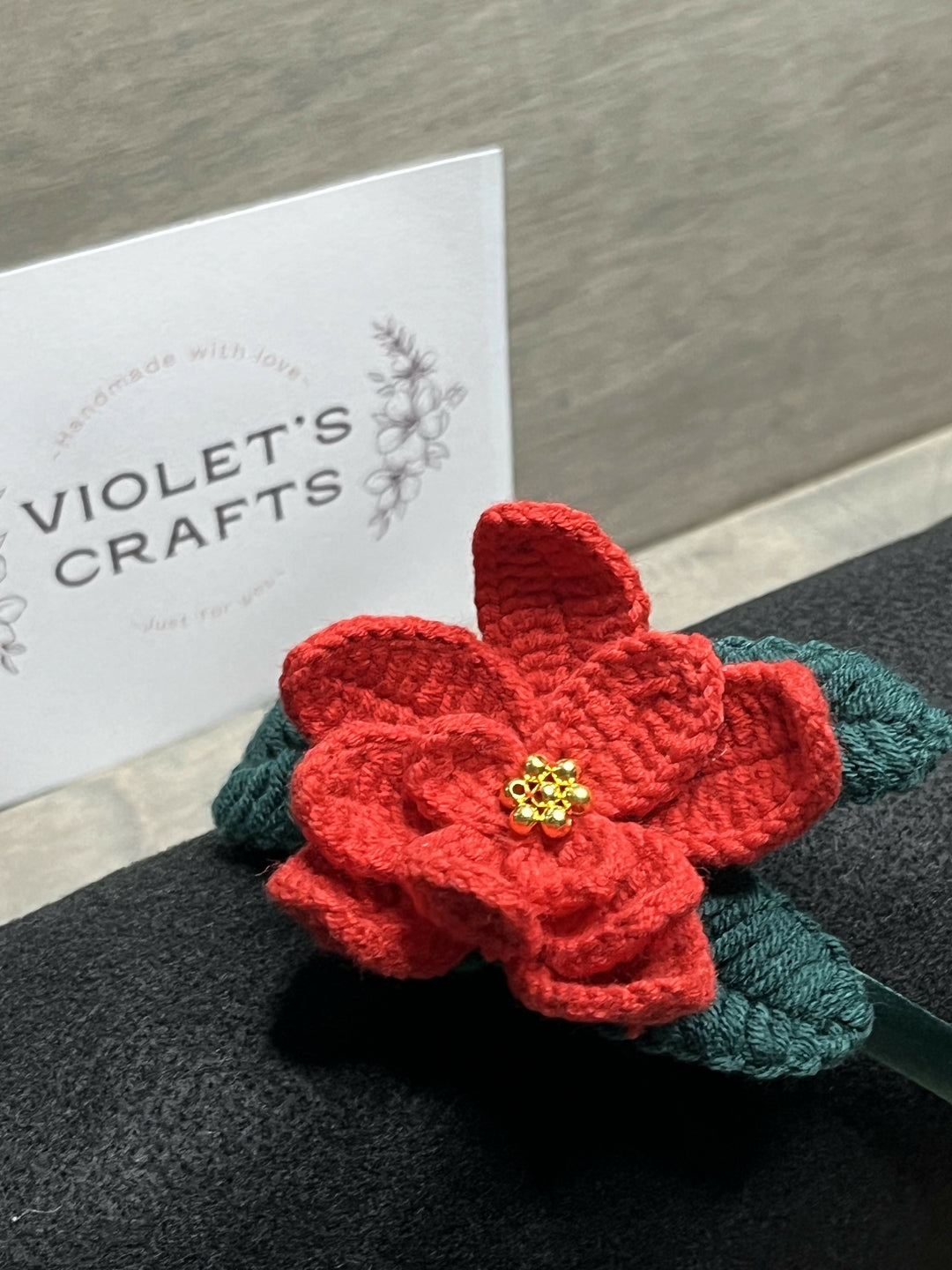 Hand Crocheted Headband- Poinsettia- on Lucasgift