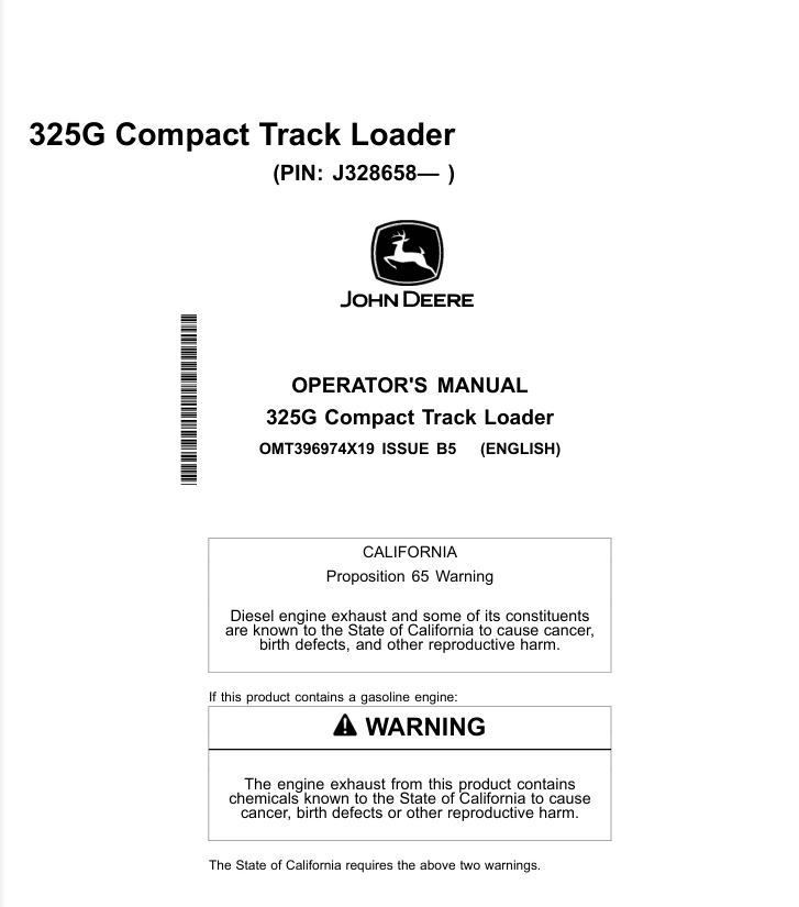 JOHN DEERE 325G SKID STEER LOADER OPERATORS MANUAL- on Lucasgift