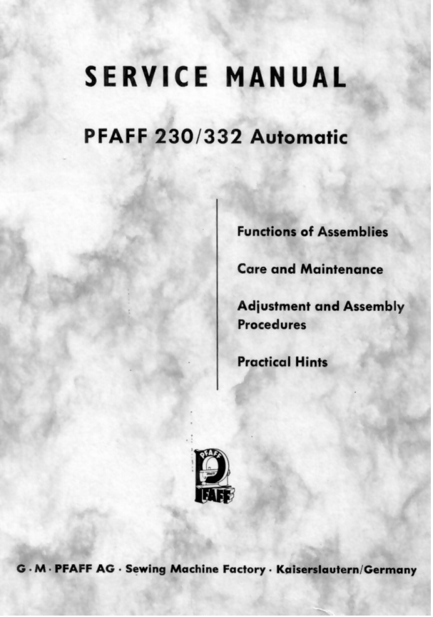 PFAFF 230 332 Automatic Sewing Machine Service Manual- on Lucasgift