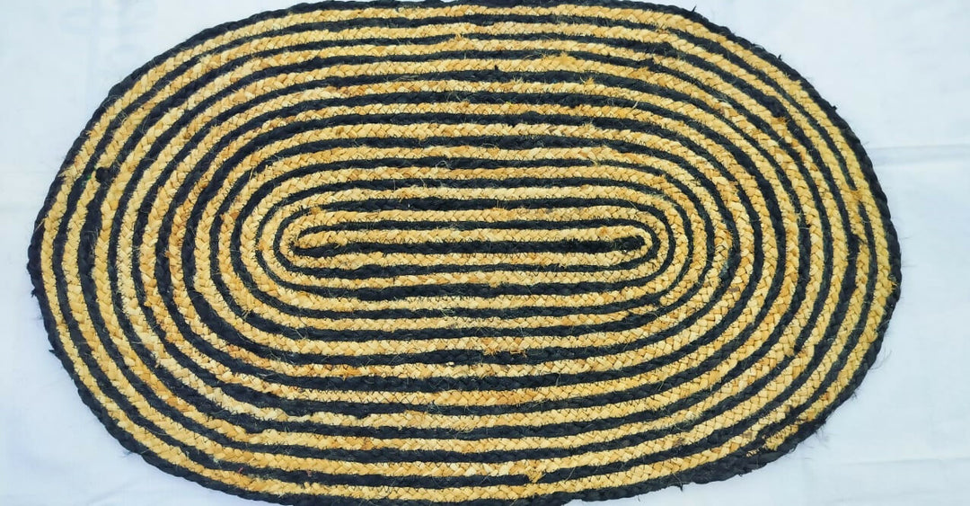 Sonia Artisan Collections | Handmade Oval Jute Rug | Black & Natural Striped Design | Bulk Export Only- on Lucasgift