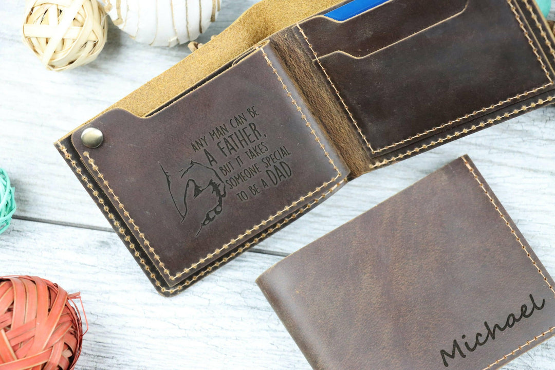 Personalized Leather Bifold Wallet , Real Leather, Same Day Shipping, Free Shipping US- on Lucasgift