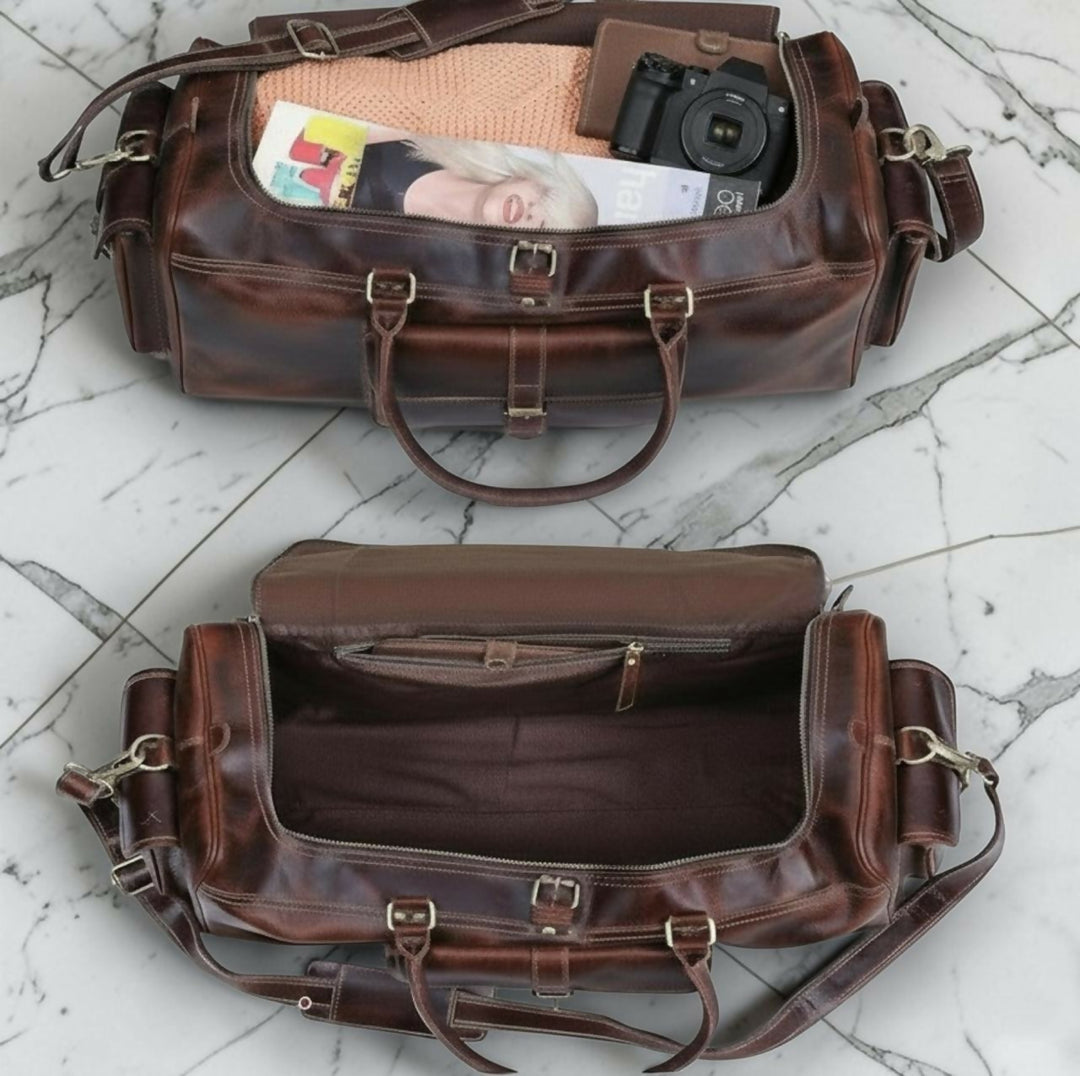 Personalized Full Grain Leather Duffle Bag: Rustic Weekender Travel Gym Bag- on Lucasgift