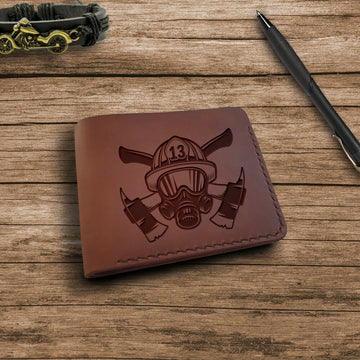 Firefighter Wallet Birthday Gift for Him. Personalized Leather Wallet. Engraved Custom Slim Bifold Wallet. Fireman Gift Fire Fighter Wallet- on Lucasgift