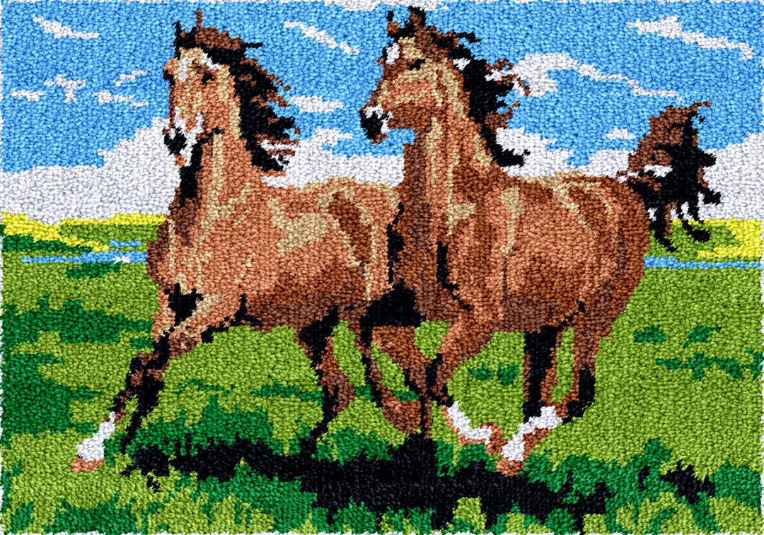 Rug Making Latch Hooking Kit | Running Horses-60x40cm-Blank Canvas on Lucasgift
