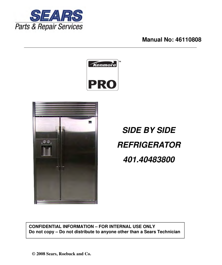 Sears Kenmore 401.40483800 SERVICE REPAIR MANUAL- on Lucasgift