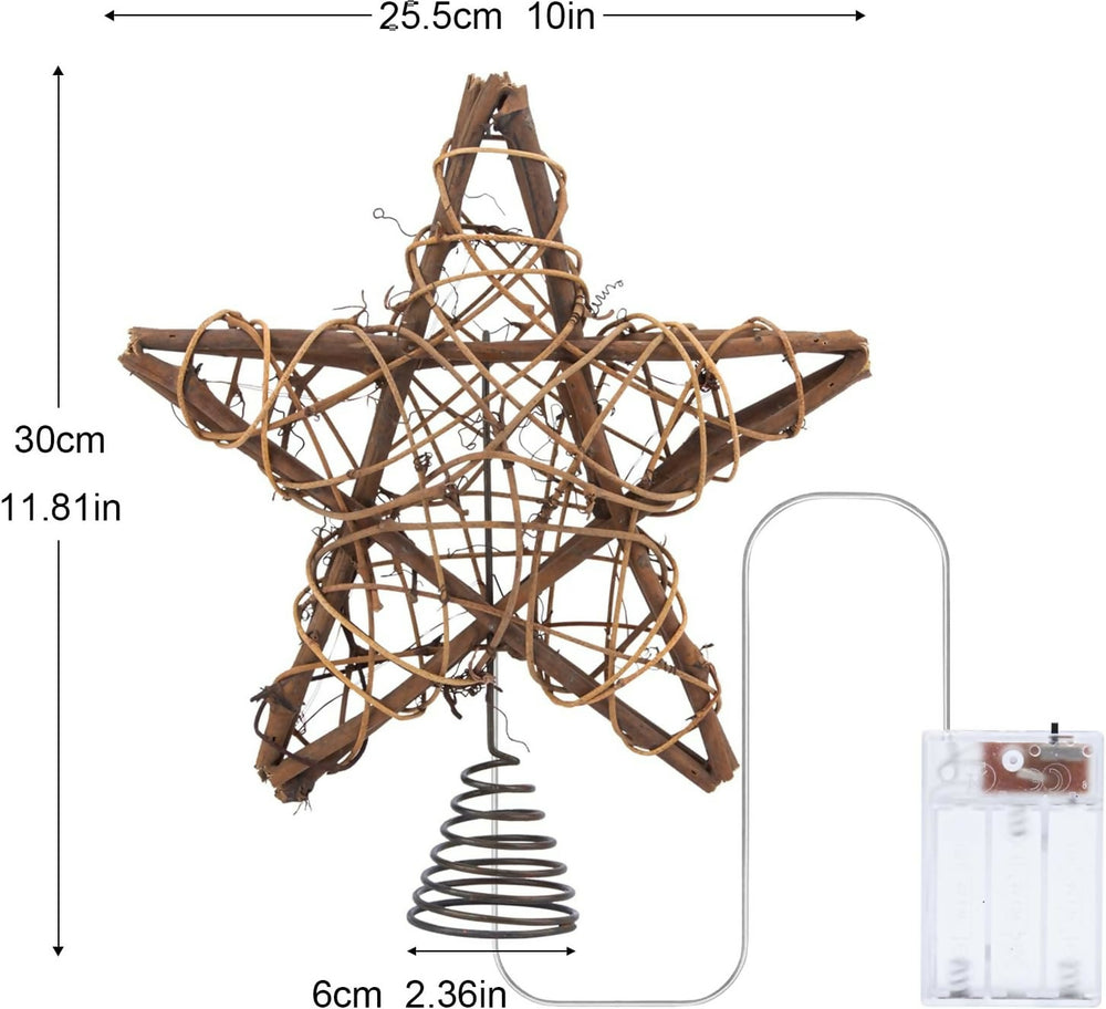 Rustic Brown Rattan Christmas Tree Topper Star- on Lucasgift