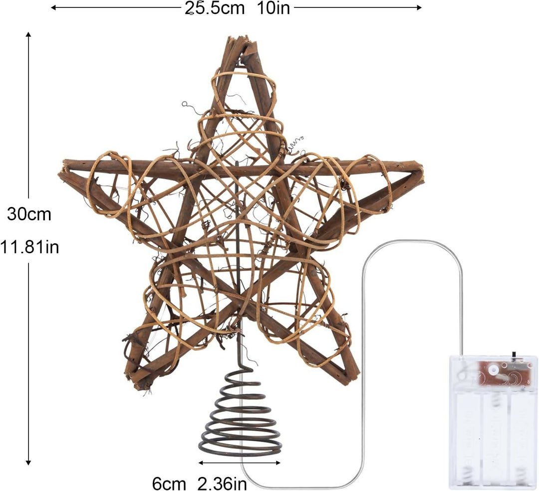 Rustic Brown Rattan Christmas Tree Topper Star- on Lucasgift