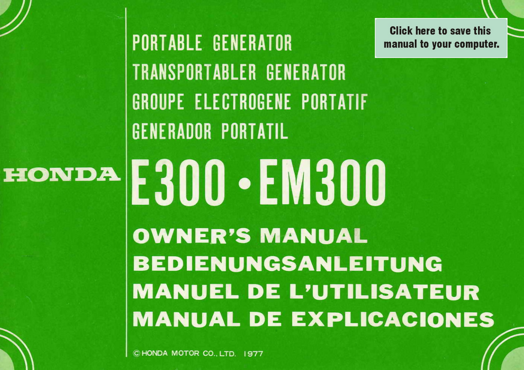 Honda E300 Generator Operating Instructions Manual- on Lucasgift