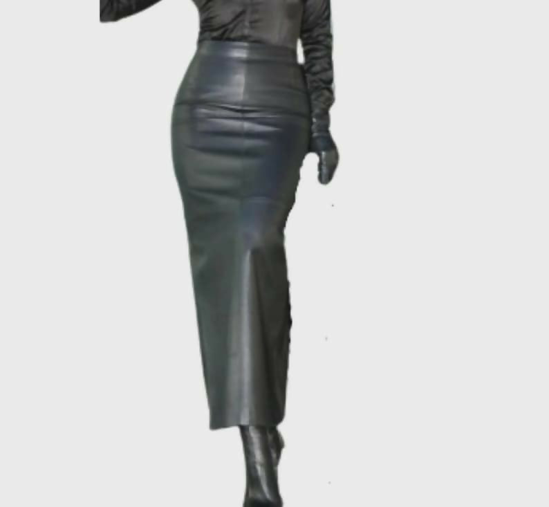 High Waisted Black Sheepskin Leather Maxi Skirt Genuine Evening Wear- on Lucasgift