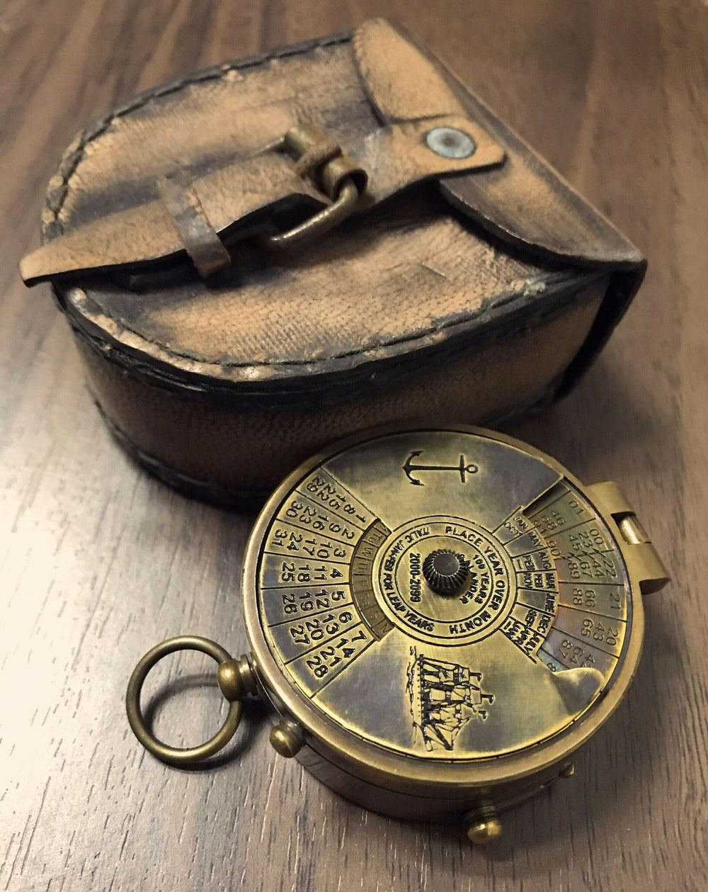 Personalized Antique Vintage Nautical Compass / 100 Years Calendar / Custom Engraving / With Leather Case Gift- on Lucasgift