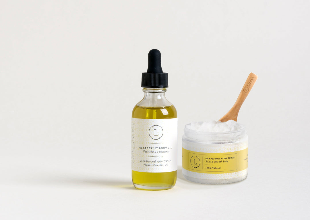 Moisturizing set with Grapefruit body oil and Body scrub- on Lucasgift