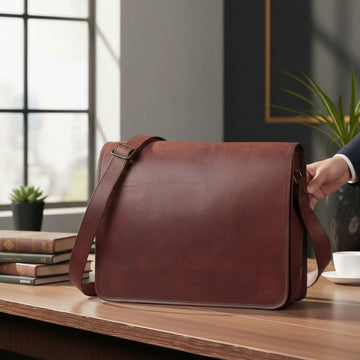 Handmade Full Grain Leather Laptop Messenger Bag: Crossbody Satchel- on Lucasgift