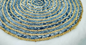 Handmade Jute Denim Round Rug: Boho Eco-Friendly Decor- on Lucasgift