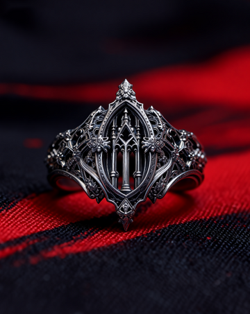 Eternal Choir Ring, Gothic Sterling Silver Cologne Cathedral, Hand-Carved Spire, Gargoyle Motifs, Altar Column Tracery, Dark Romantic Ring- on Lucasgift