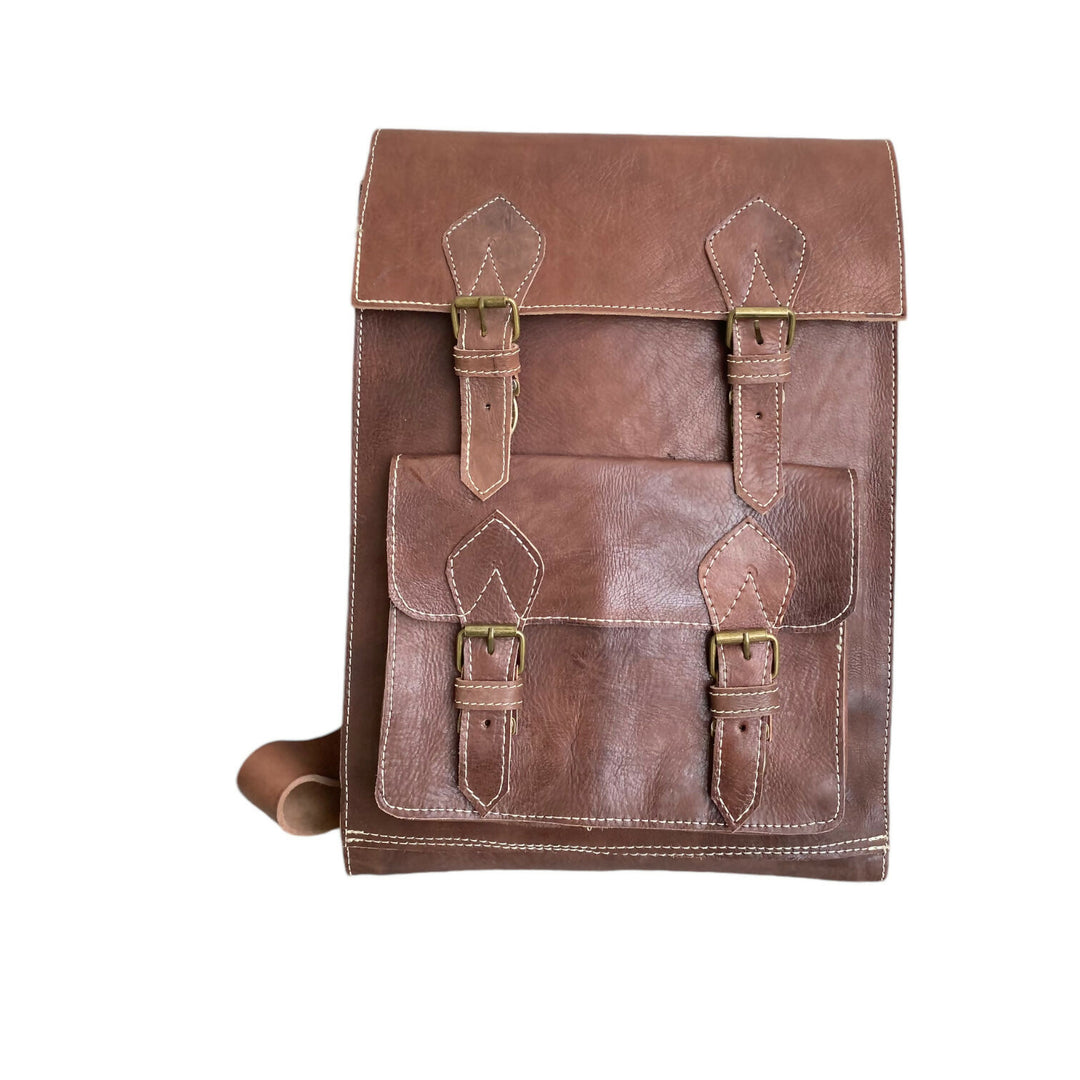 Vintage Moroccan Handcrafted Genuine Leather Backpack - Fez Artisan Premium- on Lucasgift