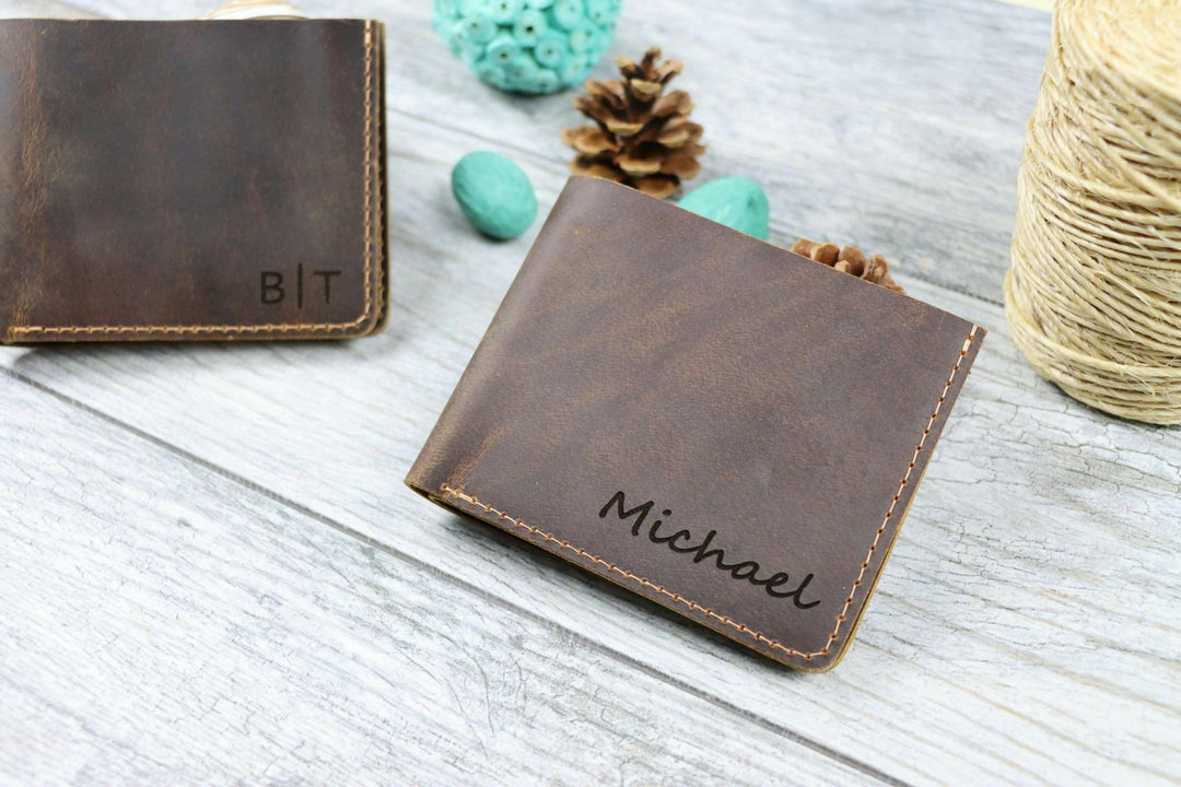 Personalized Leather Bifold Wallet , Real Leather, Same Day Shipping, Free Shipping US- on Lucasgift