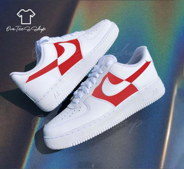 Custom Red White AF1 Sneakers, Hand Painted Personalized Shoes
