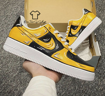 Custom Yellow Black Cartoon AF1 Sneakers, Hand Painted Personalized Shoes
