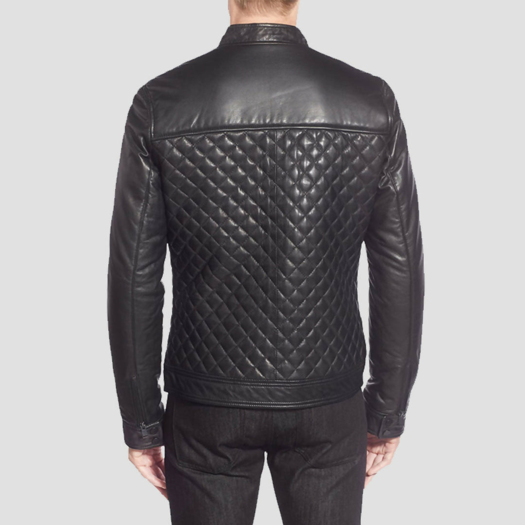 Men's Handmade Quilted Leather Biker Jacket – Premium Genuine Motorcycle Leather Jacket