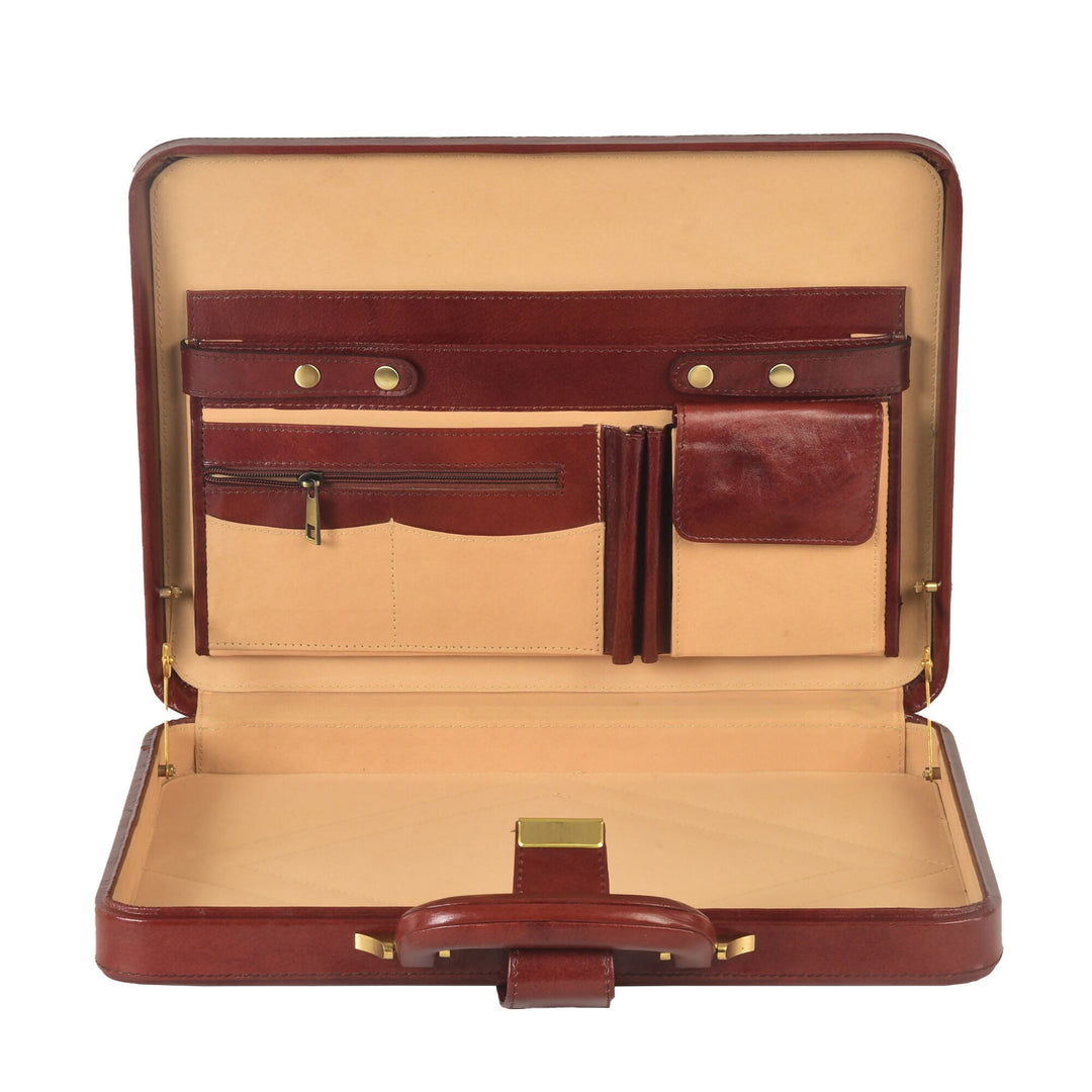 Genuine Leather Attache Briefcase for Men's Office Handbag Doctor Briefcase Leather Laptop MacBook Carry Case- on Lucasgift