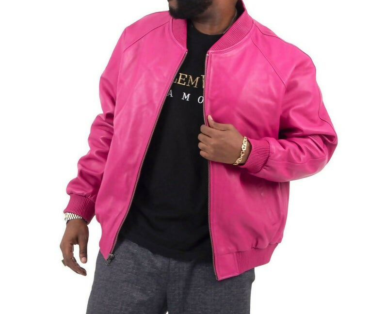 Handmade Pink Lambskin Leather Bomber Jacket for Men | Premium Streetwear Coat