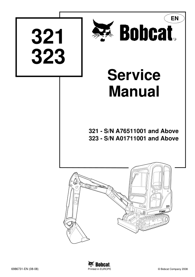 BOBCAT 323 COMPACT EXCAVATOR SERVICE REPAIR SHOP MANUAL- on Lucasgift