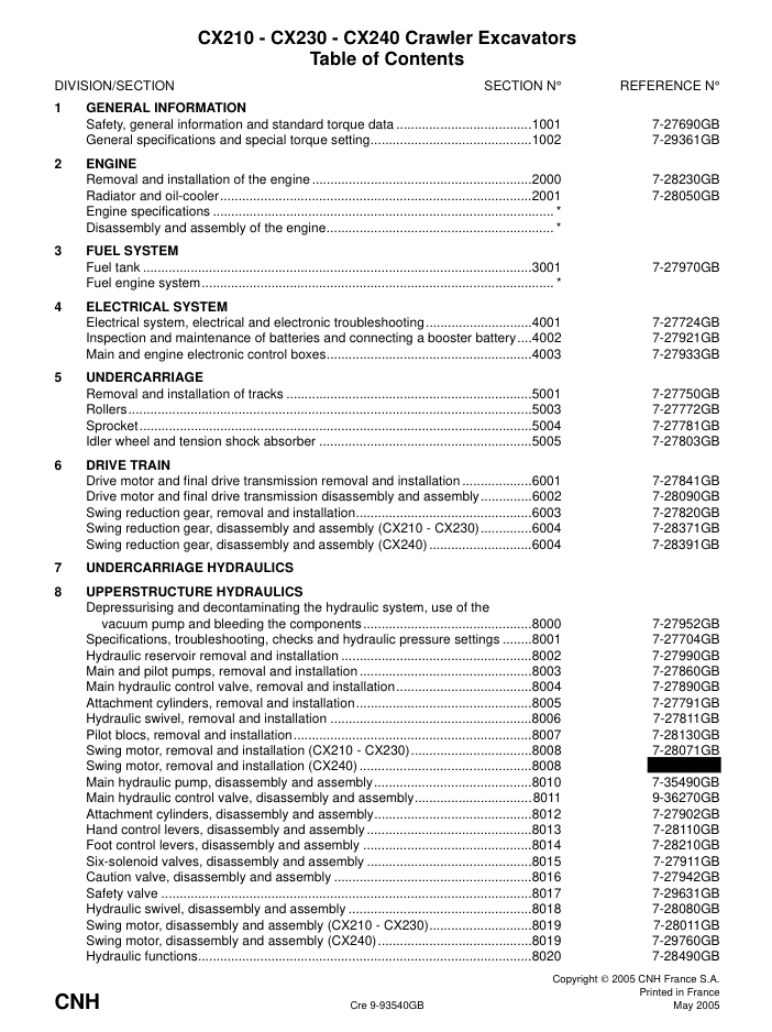 CASE CX210 CX230 CX240 CRAWLER EXCAVATOR SERVICE REPAIR SHOP MANUAL- on Lucasgift