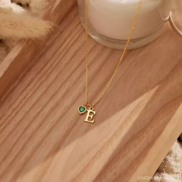 Dainty Initial Necklace with Heart Birthstone, Custom Letter Necklace, Birthstone Jewellery, 18th Birthday Gifts for Her, Mothers Day Gift- on Lucasgift