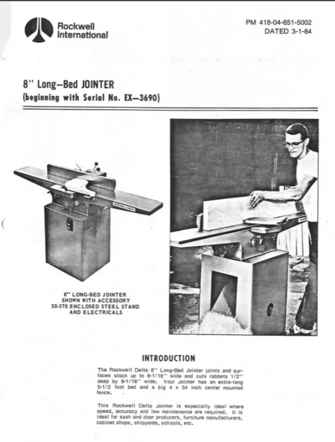 Delta 8 Jointer Instructions Manual Parts List 37-315- on Lucasgift