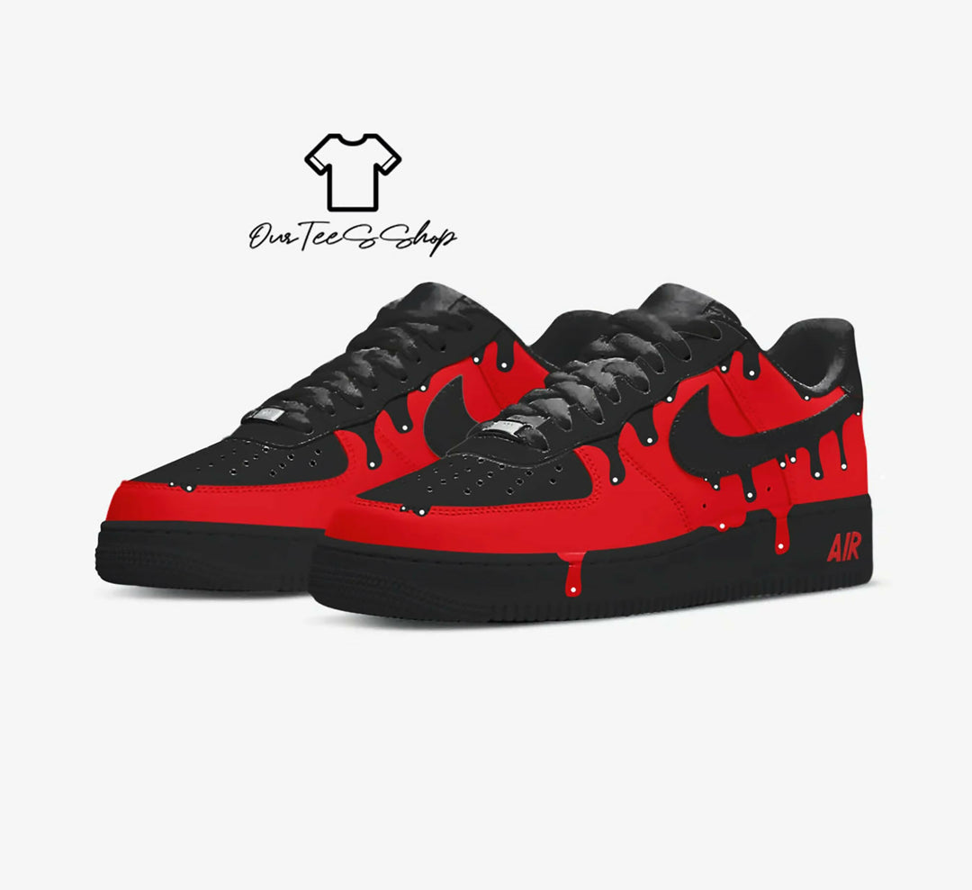 Custom Red Drip Black AF1 Sneakers, Hand Painted Personalized Shoes