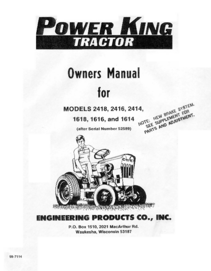 Power King Tractor owner Manual for models 2418 2416 2414 1618 1616 1614- on Lucasgift